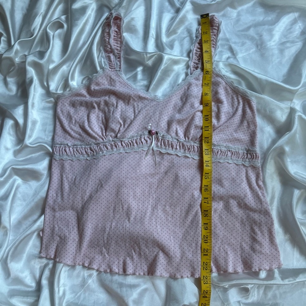 Vintage Coquette Cami Top Pink Lace Trim Polka Dot Dressbarn L - Picture 7 of 7